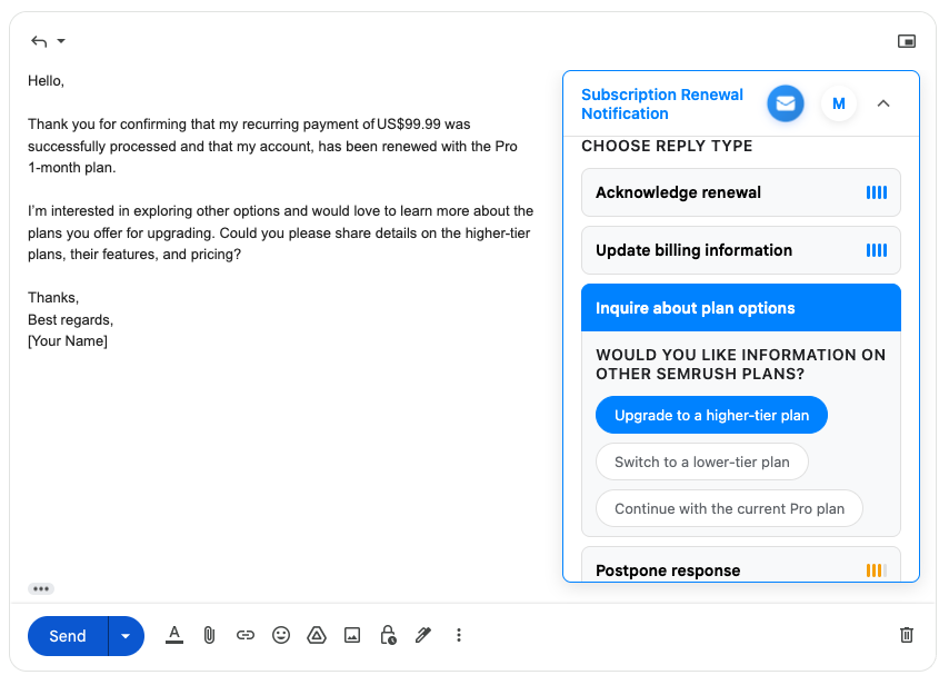 Mailsome creates your text